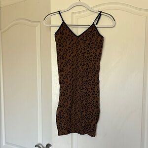 Leopard Print Brown Slip Dress with Spaghetti Straps